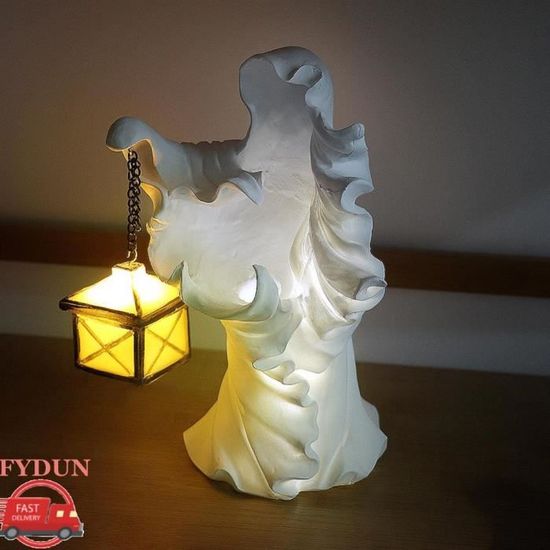 Statue Fantôme Mignon Halloween - Figurine Résine Blanche Avec Chauve-Souris