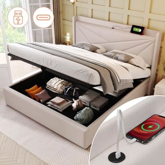 HENGMEI Sommiers Tapissiers 180×200 cm Lit Boxspring avec support ...