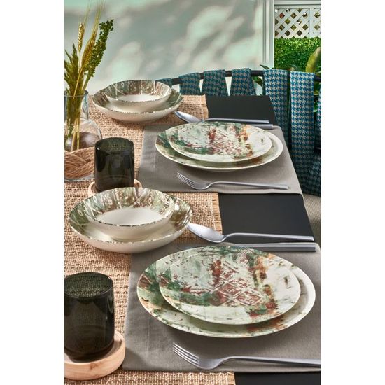 Service De Table Versa 18 Pièces En Porcelaine – Design Rayures Gris, 26,5 Cm – Moderne, Facile à Nettoyer – Quotidien Ou Réception - 9