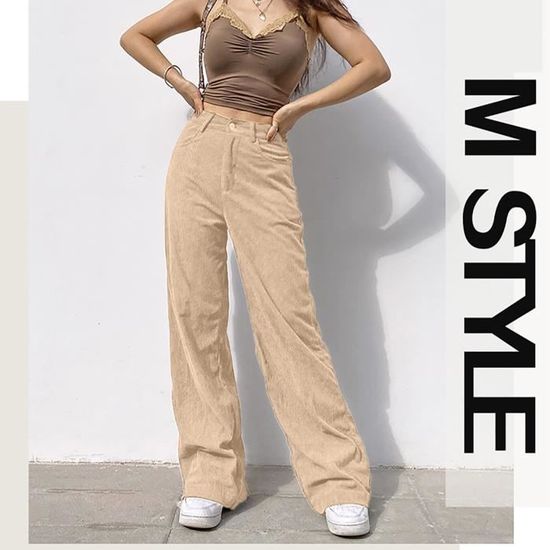 Pantalon Fille Velours Côtelé Marron - Taille élastique 5-6 Ans, Poches, Pour Automne Et Hiver Confortable