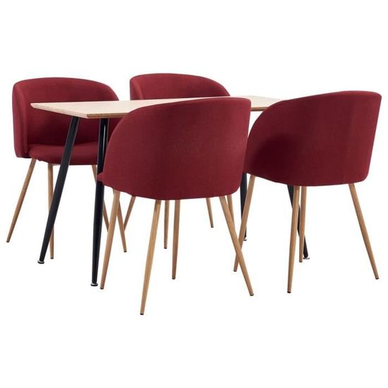 3842NOEL Lot d'une Table et chaises 5 pcs - Ensemble Table à Manger de 4 à 6 personnes Charme Design Tissu Rouge bordeaux,120 x 60 x