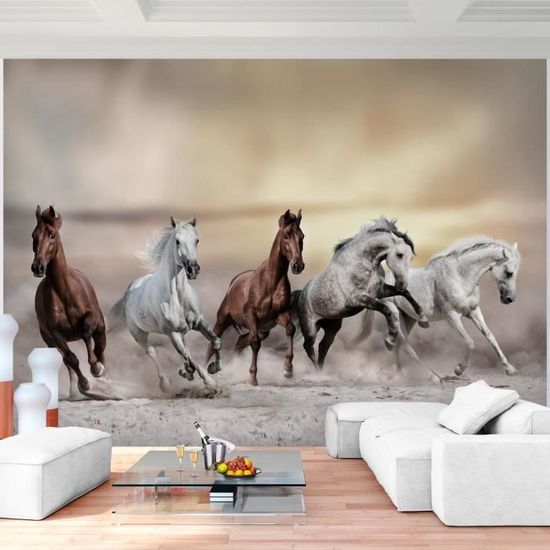 Grande Tapisserie Velours Vintage - Chevaux Au Ruisseau 48x74 - Belgique