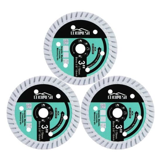 HIGHDRIL Lot de 3 disques diamant pour meuleuse d'angle sèche/humide pour couper la céramique, le pocelain dur, les carreaux émaillés 75 mm