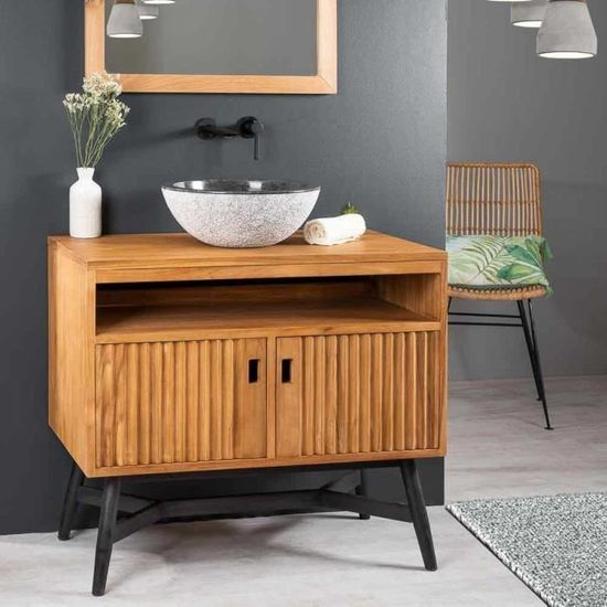 Meuble Salle De Bain En Teck Mya 90 Cm Cdiscount Maison
