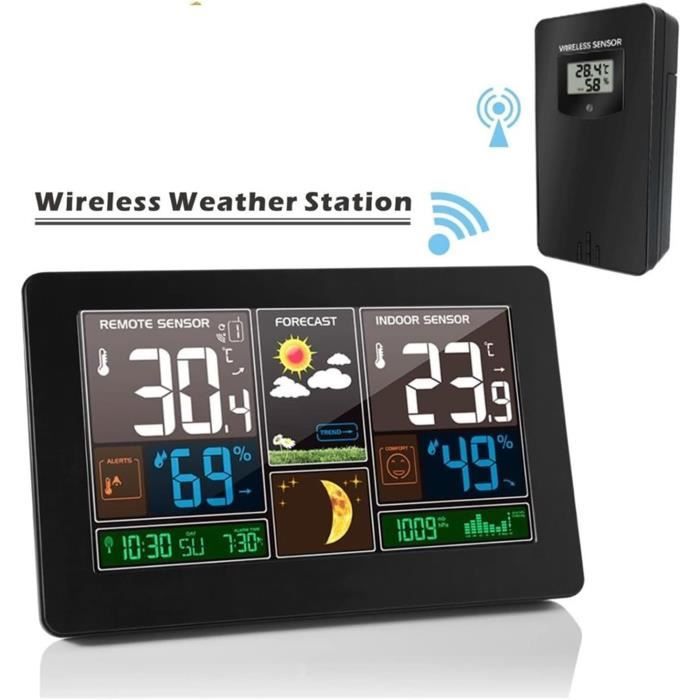 Station Météo Sans Fil LEVIPE - Thermomètre Hygromètre Intérieur/Extérieur Avec Capteur, Ecran LED Et Prévisions