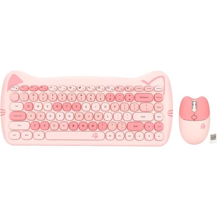 Clavier et Souris Colorés, Clavier sans Fil en Forme de Chat Mignon 2,4 ...