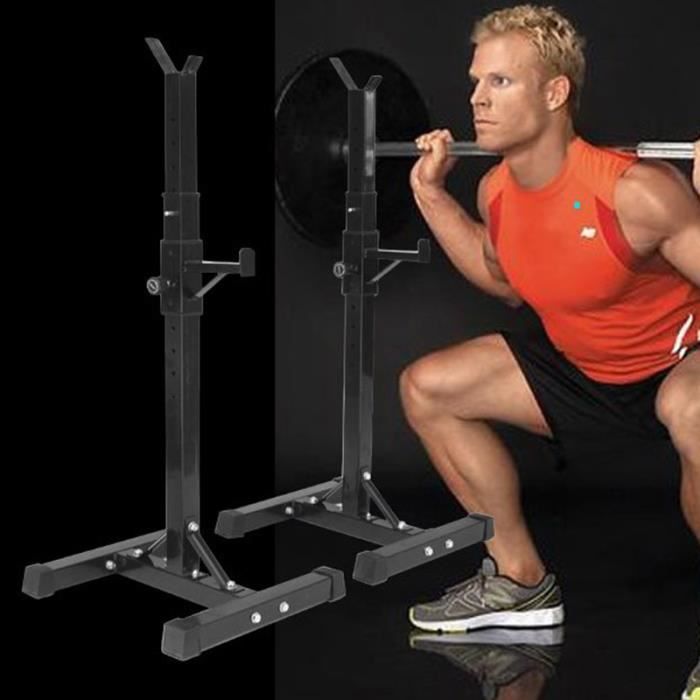 Cage de Squat Support de Squat Réglable, Repose Barre, Rack de Rangement pour Poids, Noir