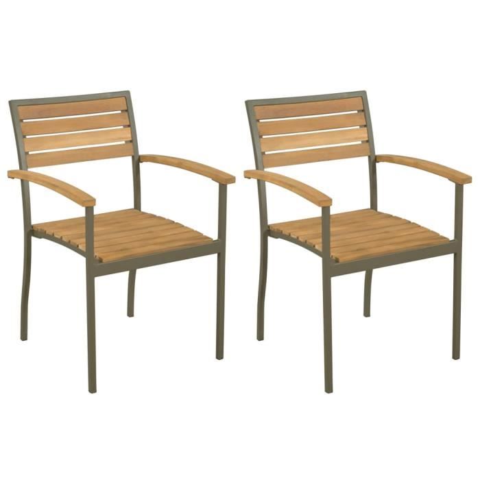 YUY Chaise empilables d'extérieur 2 pcs Bois d'acacia et Acier