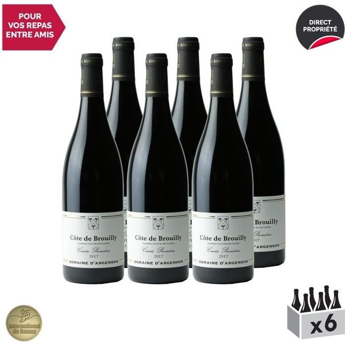 Côte de Brouilly Cuvée Première Rouge 2017 - Lot de 6x75cl - Domaine D'Argenson - Vin AOC Rouge du Beaujolais - Médaille d'Argent