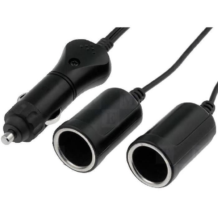 Double prise allume-cigare avec rallonge 5A 12V 2x2.5A