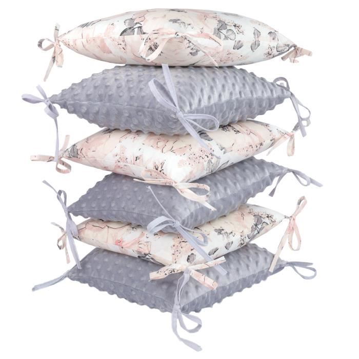 Tour de lit bebe 6 oreillers: 30 x 30 x 12 cm - 6 Pièces Coussin de Protection Rose