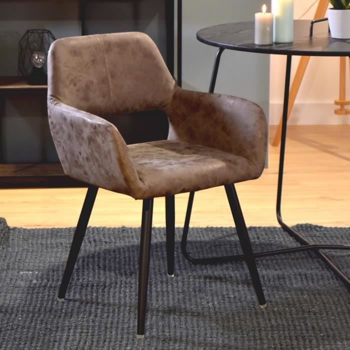 FURNISH1 Faiteuil Chaises Scandinave - Simili PU Vintage Métal Peint Noir - Salle à manger Salon Bureau Chambre