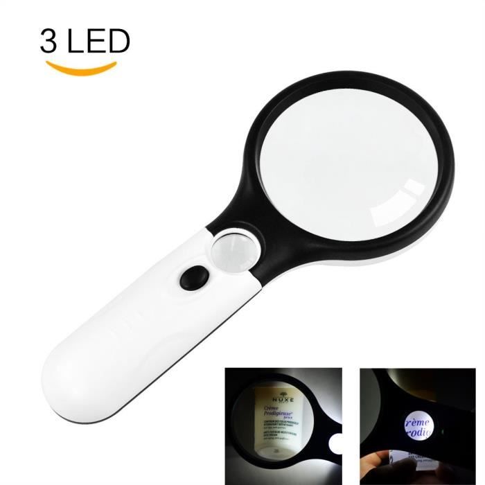 Loupes Loupe Eclairante avec 3 LEDs 70 mm Loupe Grande Agrandissement 3 Fois-20 mm Loupe Petite Agrandissement 45 Fois 681