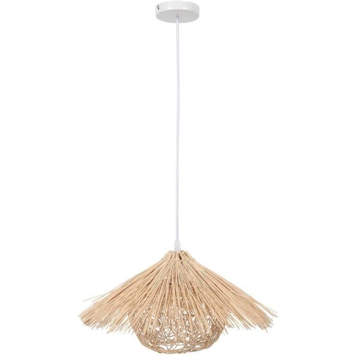 Nrpfell LED Lustre en Rotin Rond Nid D'Oiseau Maison Chapeau de Paille Lampe Pastorale Vintage Balcon Restaurant Lustre Abat-Jou1160