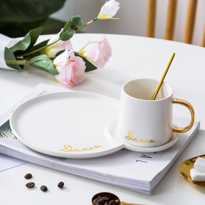 Service à café avec soucoupes,Ensemble De tasse à café européen De luxe en or petit déjeuner soucoupe Mate tasse - Type White-set