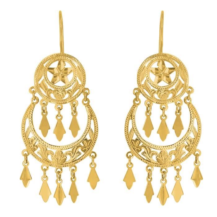 Boucles D'Oreilles Orientales Filigranées En Or 18 Carats