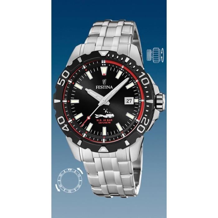 Montre Homme Festina - F20461/2 - Collection Diver - Etanche 200m - Dateur - Couronne et Fond vissés - Garantie 2 ans - Bracelet aci