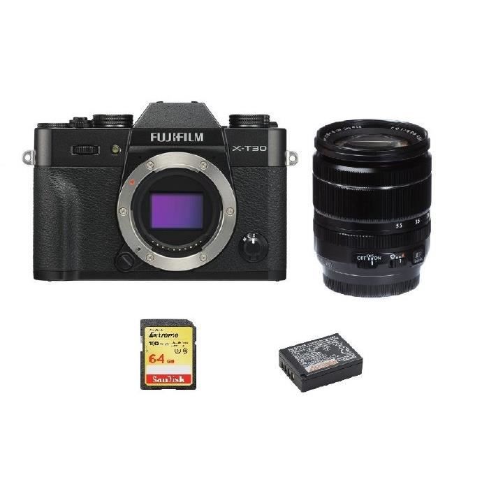FUJI X-T30 Black KIT XF 18-55mm F2.8-4 Black + 64GB SD card + NP-W126S Battery(Livré sous 6 à 8 jours ouvrables)