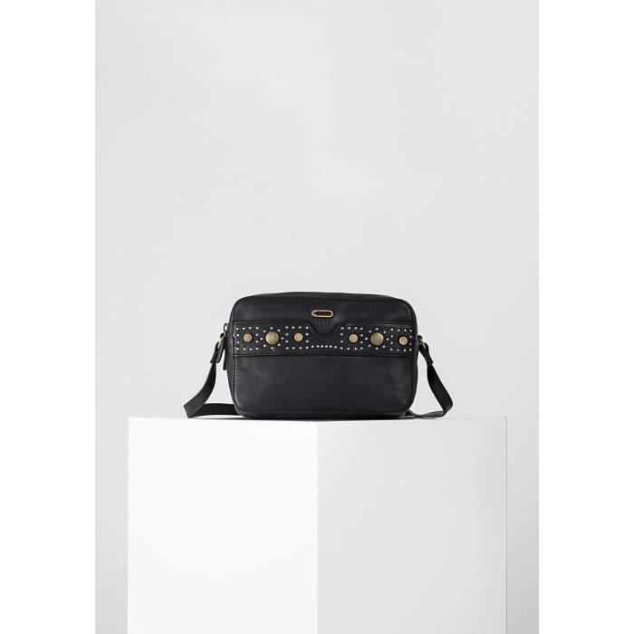 Ikks - Sac bandoulière femme rock en cuir The Messenger (bp95229) 02noir taille 14 cm