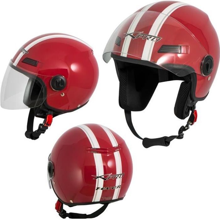 Casque Avec Moto Scooter Quad Jet Visiere ECE 22 Rouge SX