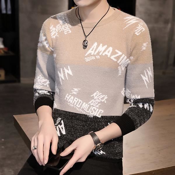 Pull homme long,2020 hommes chandails mode épissage couleur pull pull hommes Casial chandails à manches longues lettre modèle homm