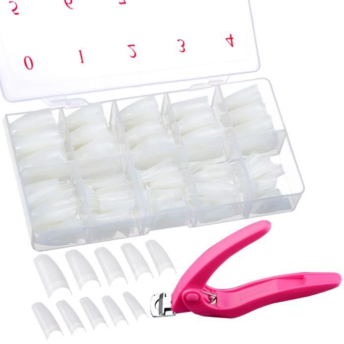 500pcs Faux Ongles Naturel Acrylique Français 10 Tailles Différentes False Nails Capsules Artificielle Avec Pince à Ongles