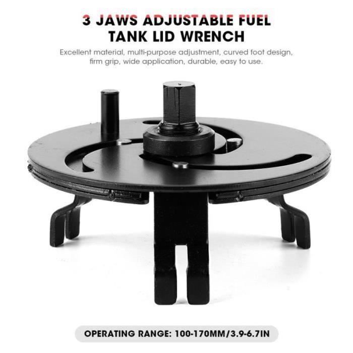 QN27636-Clé de Couvercle Pompe à Carburant Réglable 100 à 170mm Outil de Retrait Bouchon du Réservoir à 3 Mâchoires-ALI