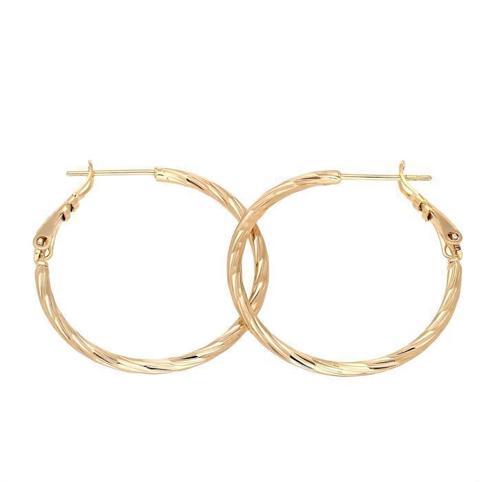 Boucles dOreilles - Créoles - 30 mm - Jonc - Rond - Ciselé - Plaqué Or Jaune 750/1000 - Femme