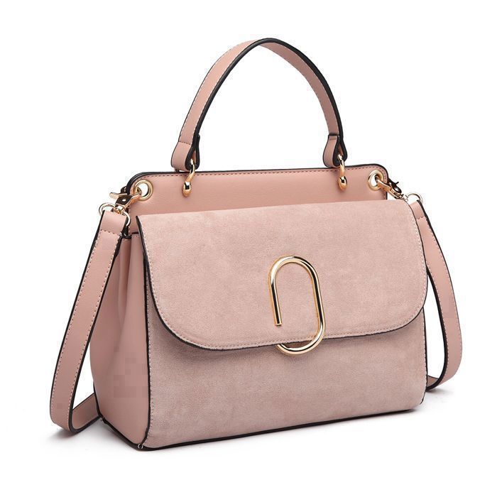 Sac à main - MISS LULU - Sac à rabat - Boucle métallique carrée - Cuir PU & daim - Bandoulière amovible
