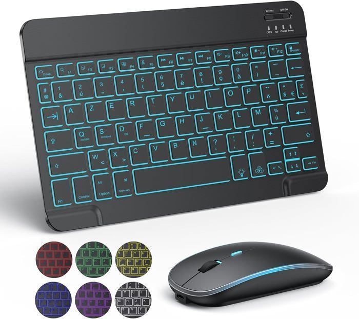 Clavier et Souris sans Fil – Silent – Rétroéclairé – Bluetooth – Compatible iPad/Samsung/Lenovo/iPhone