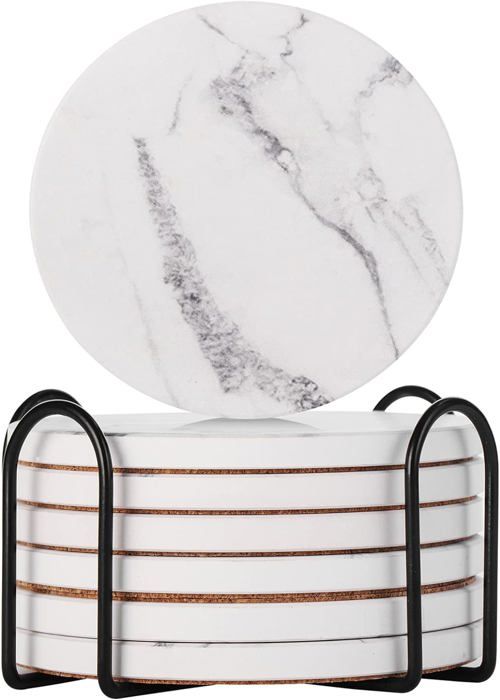 Set De 6 Sous-Verres Ronds Marbre Blanc Faits Main – 9 Cm – Élégance Naturelle