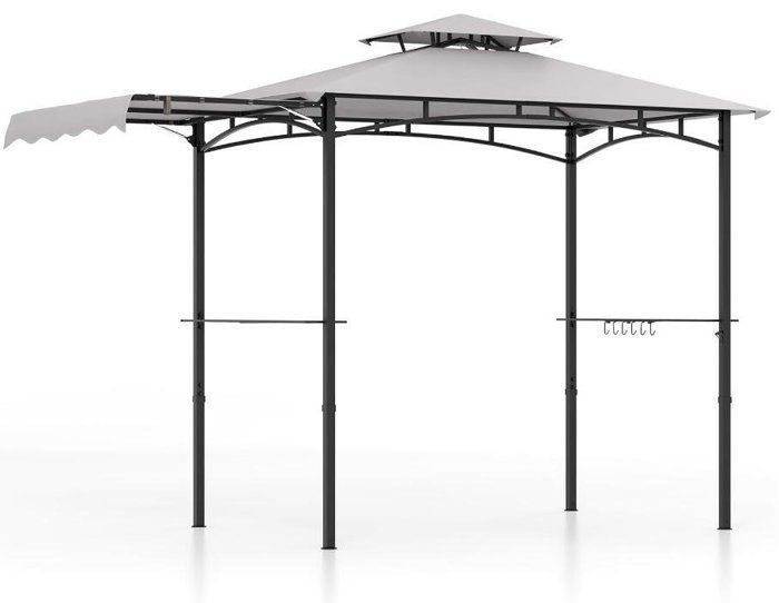 Tonnelle Barbecue Extérieur - RELAX4LIFE - Auvent Latéral - 2 Etagères Latérales - Crochets de Suspension - 318X153CM - Gris