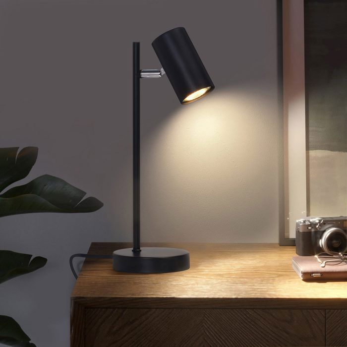 NETTLIFE Lampe de table - Style moderne en métal noir tête déclairage pivotante à 350° culot GU10 avec fil