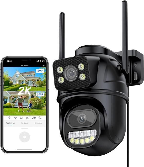 2K Camera Surveillance WiFi Exterieure 6MP PTZ Outdoor IP Caméra Extérieur avec Double Objectif Vision Nocturne Couleur Stockage
