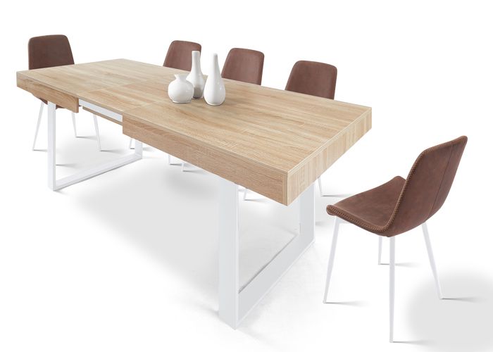 Table à Manger Extensible Casabel - Plateau 160-200 Cm, Style Industriel Bois Et Noir, 6-8 Personnes, Pieds Métal - 11