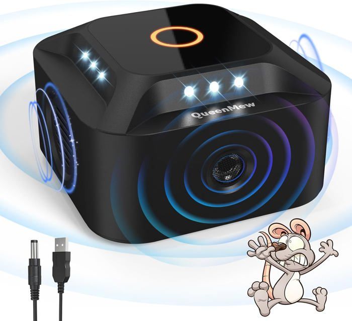 Répulsif à Ultrasons Contre Souris Et Rongeurs - 3 Modes, Portée 300m², 12 Lumières Stroboscopiques