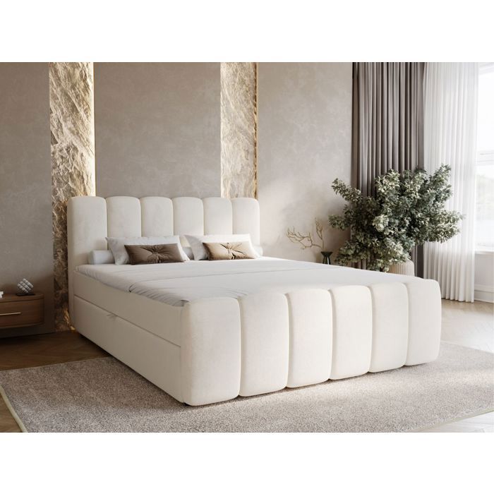 Lit complet - avec matelas - lit adulte - velours - beige - Cloud 200x200