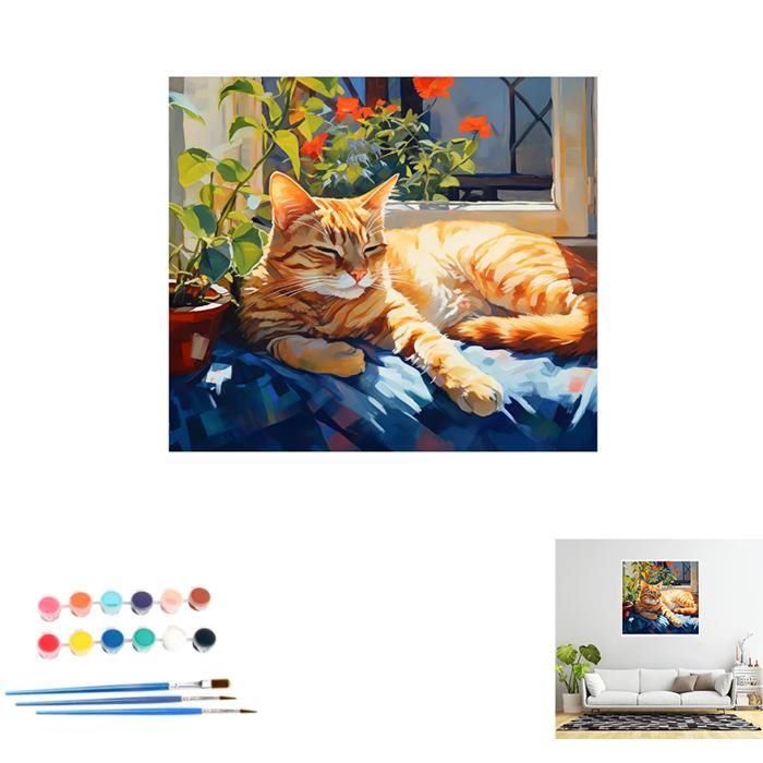 Kit Peinture Par Numéro Pour Adultes - Chat / Chaton - Activité Détente Et Décoration