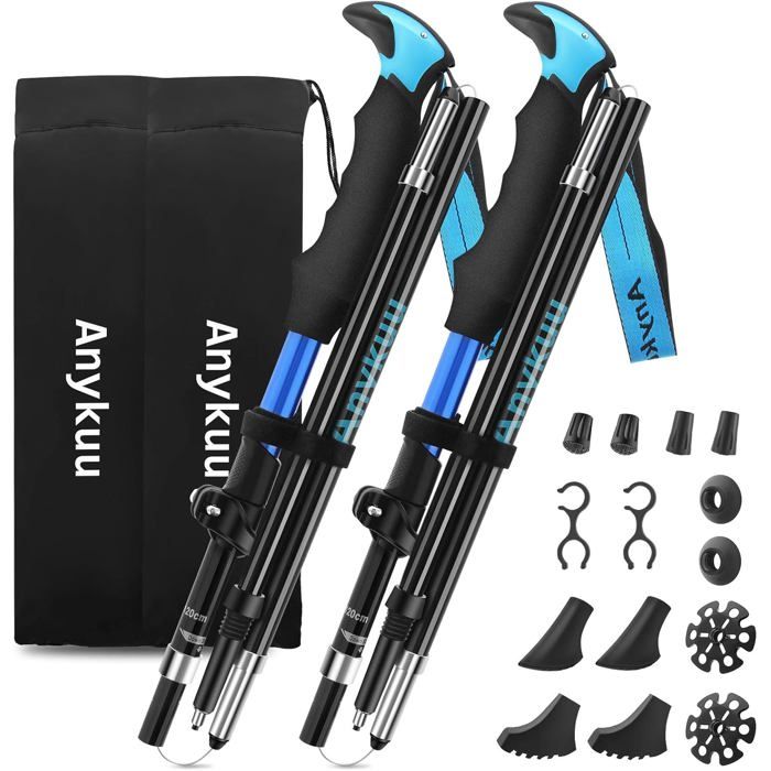 2 Bâtons De Trekking/marche Nordique Alpstock Réglables, Antichoc - Longueur 53,2" à 25,5" - Noir, Aluminium