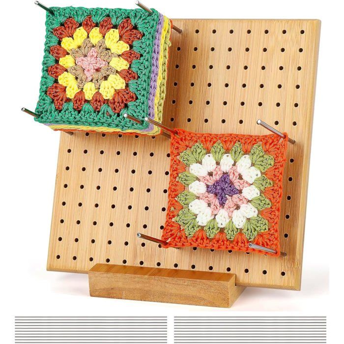 Kit De Crochet Planche De Blocage Bambou 20x20 Cm Pour Crochet - Avec 20 Épingles Et 5 Aiguilles - Idéale Pour Granny Squares Granny Square Crochet Français