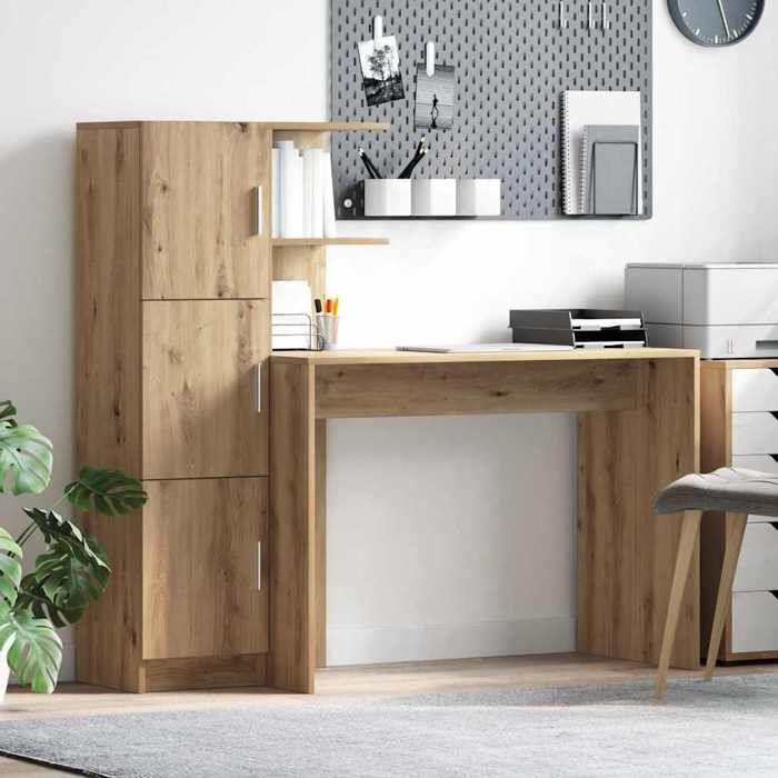 Bureau avec rangement - vidaXL - Chêne artisanal - 102x50x124 cm - 6 étagères - 2 portes