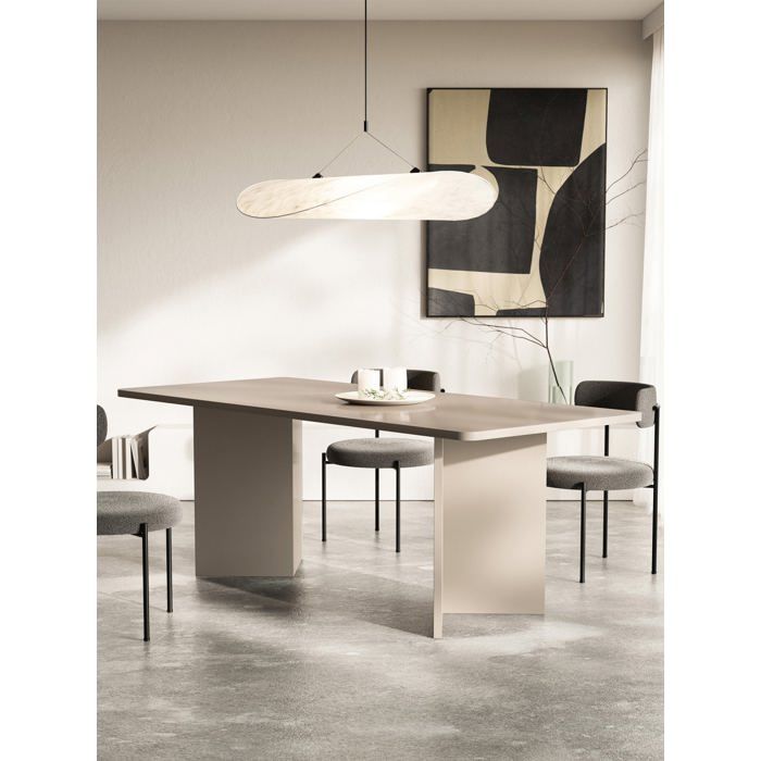 Table à manger rectangulaire – QUBEO – Gris cachemire – Bords arrondis piètement plein – 204x90 cm