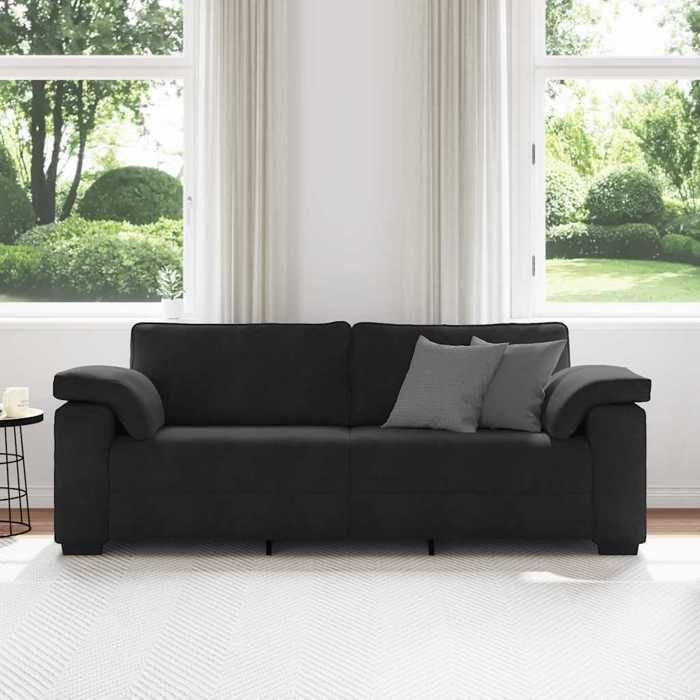 Canapé 3 places en velours - MANGO - 178 cm - Noir - Velours - 219x77x82 cm - Siège en mousse - Coussins en fibre PP Canapé 3 places en velours - MANGO - 178 cm - Noir - Velours - 219x77x82 cm - Siège en mousse - Coussins en fibre PP