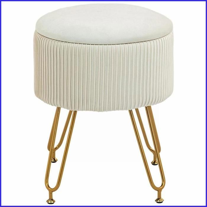 Pouf à rangement 2-en-1 - Velours doux cadre en acier - Blanc crème