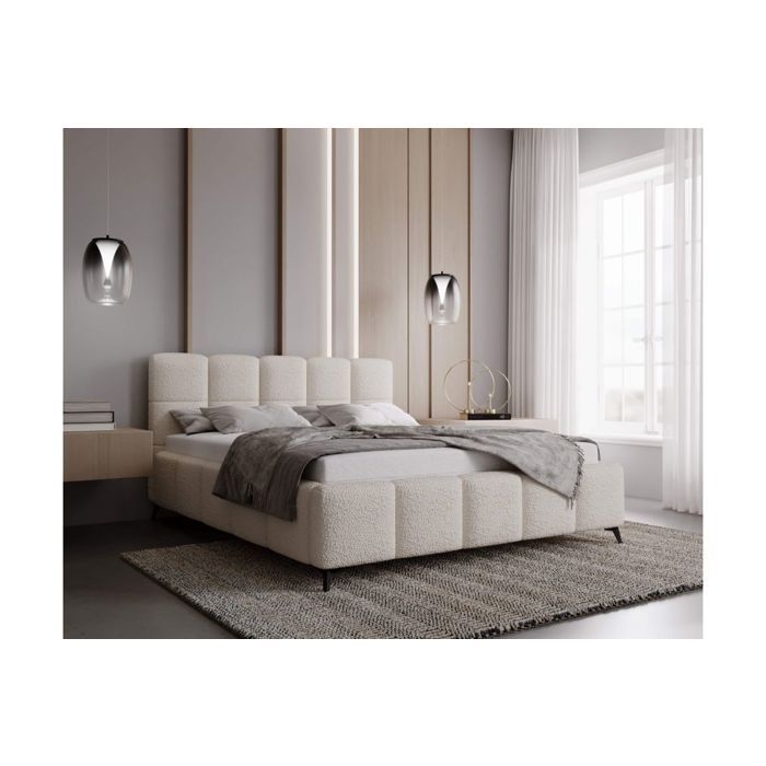 Cadre de lit avec coffre NIKO en tissu bouclette - Blanc - Dimensions du couchage : 140 x 200 cm Cadre de lit avec coffre NIKO en tissu bouclette - Blanc - Dimensions du couchage : 140 x 200 cm