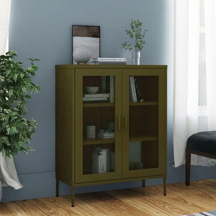 SALE 2026 Buffet bahut Vert - Armoire de rangement Vert olive 80x35x1015cm Acier PRO731625127