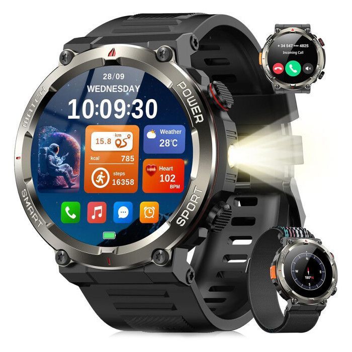 Blackview W50 Pro Montre Connectée 960 mAh 1.45 Appel Bluetooth Illumination à LED Analyse Sommeil 100+ Modes Sport Noir