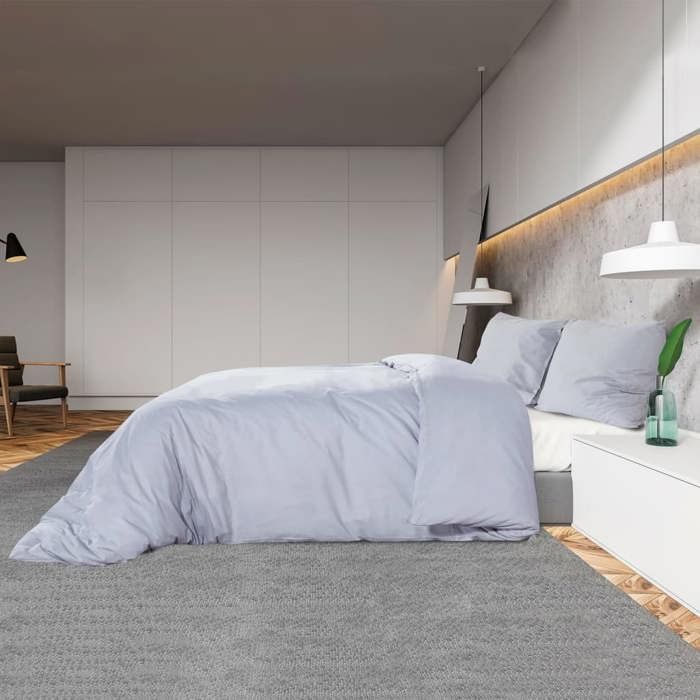 Ensemble housse de couette en coton - MEUBLECHIC - 140x200 cm - Gris - 100 % coton - 65x65 cm (taie doreiller)