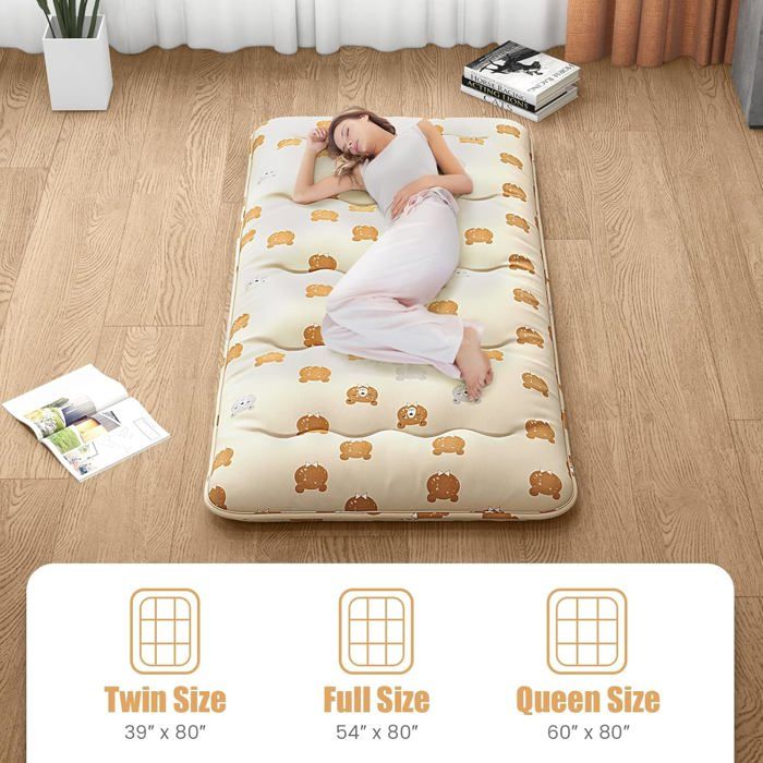 GIANTEX Matelas Futon Japonais 2 Personnes 140x200CM-Lit de Couchage Enroulable de Sol et Portable avec Sac de Transport Marron