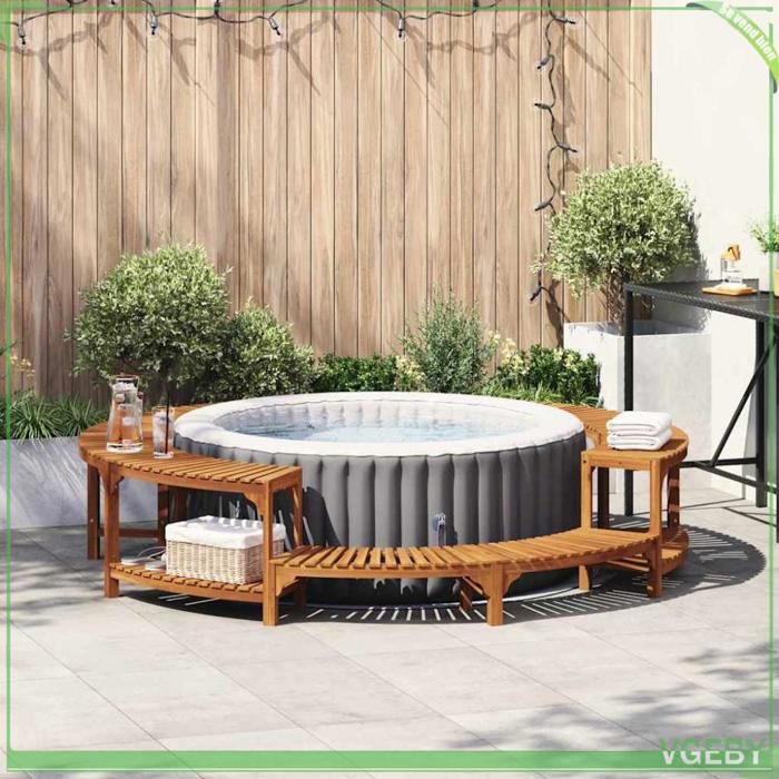 Enceinte ronde pour spa en acacia massif marron Ø 255 cm - barrière extérieure avec panneaux amovibles